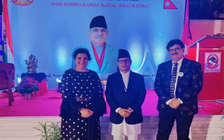 Jitendra Joshi with Hon'ble Prime Minister of Nepal, Pushpa Kamal Dahal 'Prachanda' at an International Programme